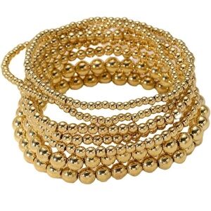 7 pcs Gold Beaded Bracelets Adjusatable 14K Plated Stackable Bracelets...